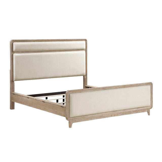 Modern Queen Upholstered Beige Chenille Wood Bed Frame - Omega Lifestyles