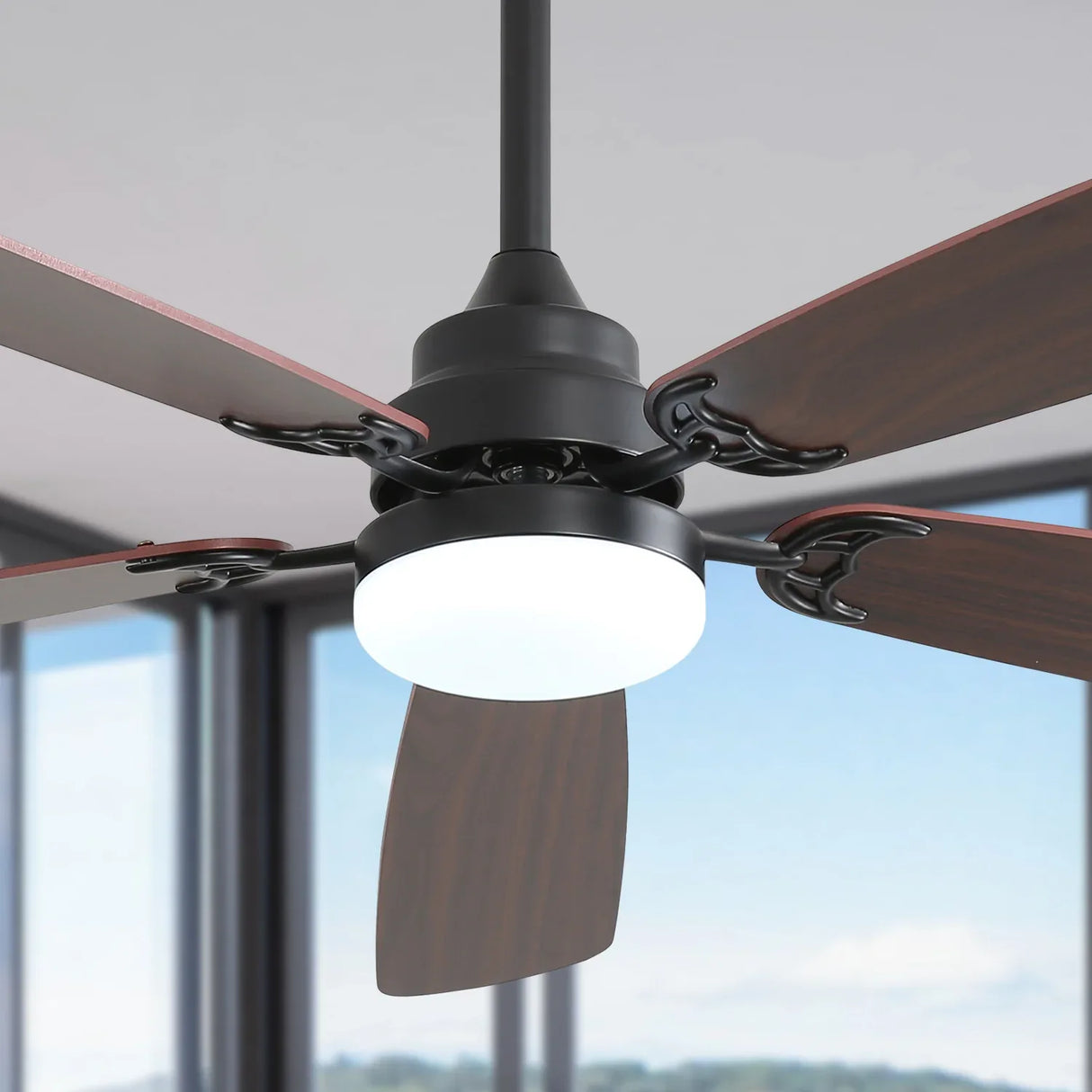 52-Inch Matte Black Reversible DC Motor Ceiling Fan With Light - Omega Lifestyles