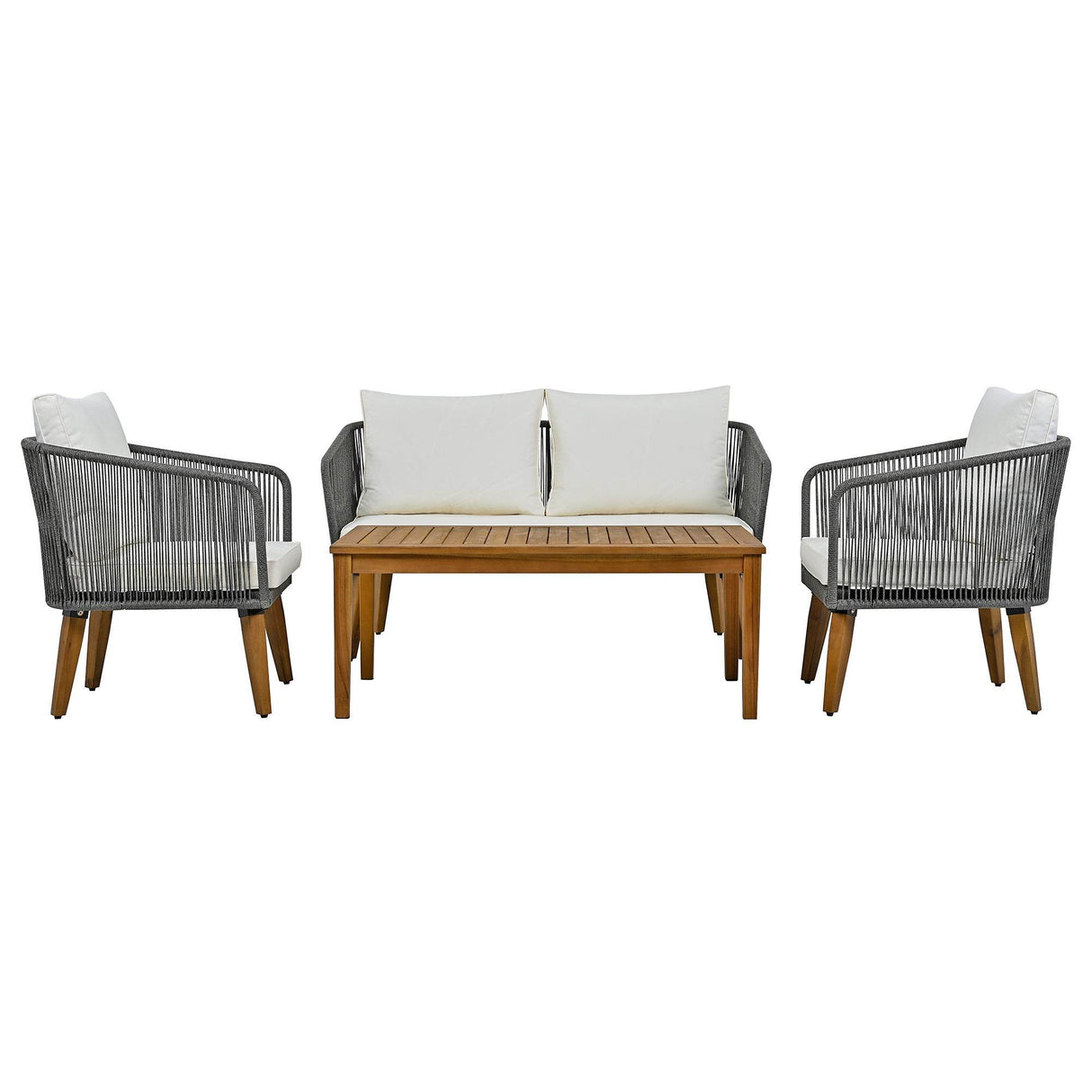4-Piece Mid-Century Modern Woven Rope Patio Furniture Set - Omega Lifestyles