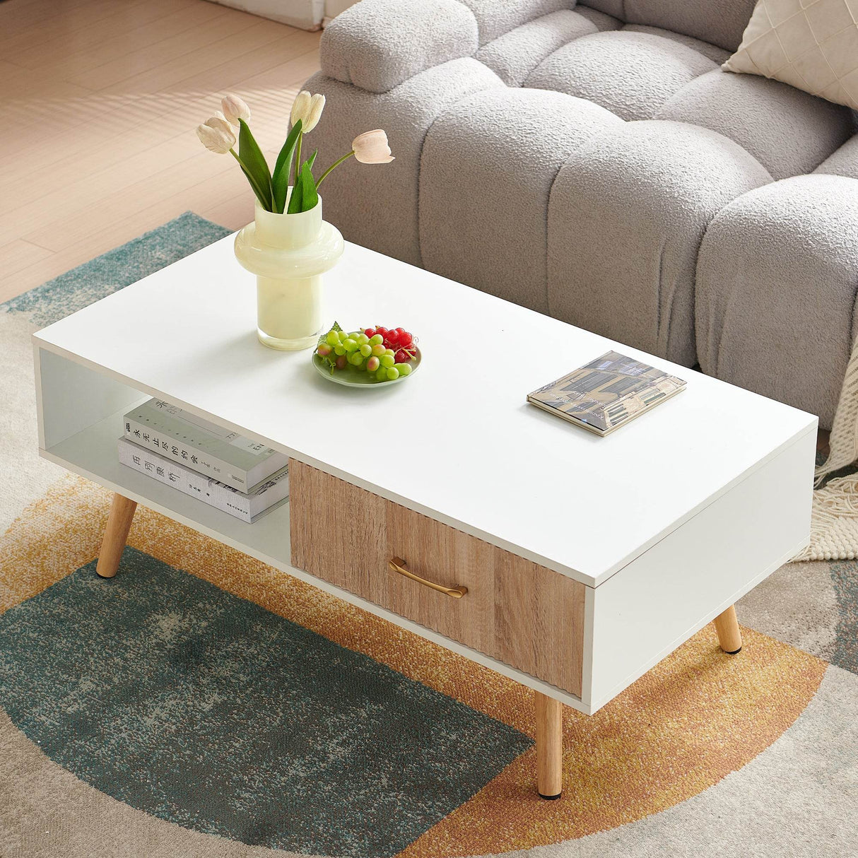 White Solid Wood Sliding Drawer Coffee Table - Sleep Galleria