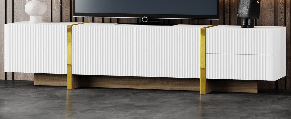 Luxury Fluted White And Gold Wood Grain TV Stand - Sleep Galleria