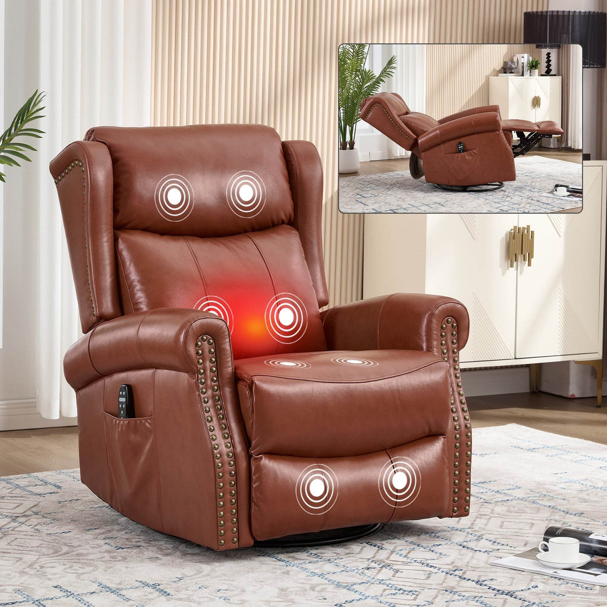 Genuine Leather Medium-Firm Massage Recliner Chair