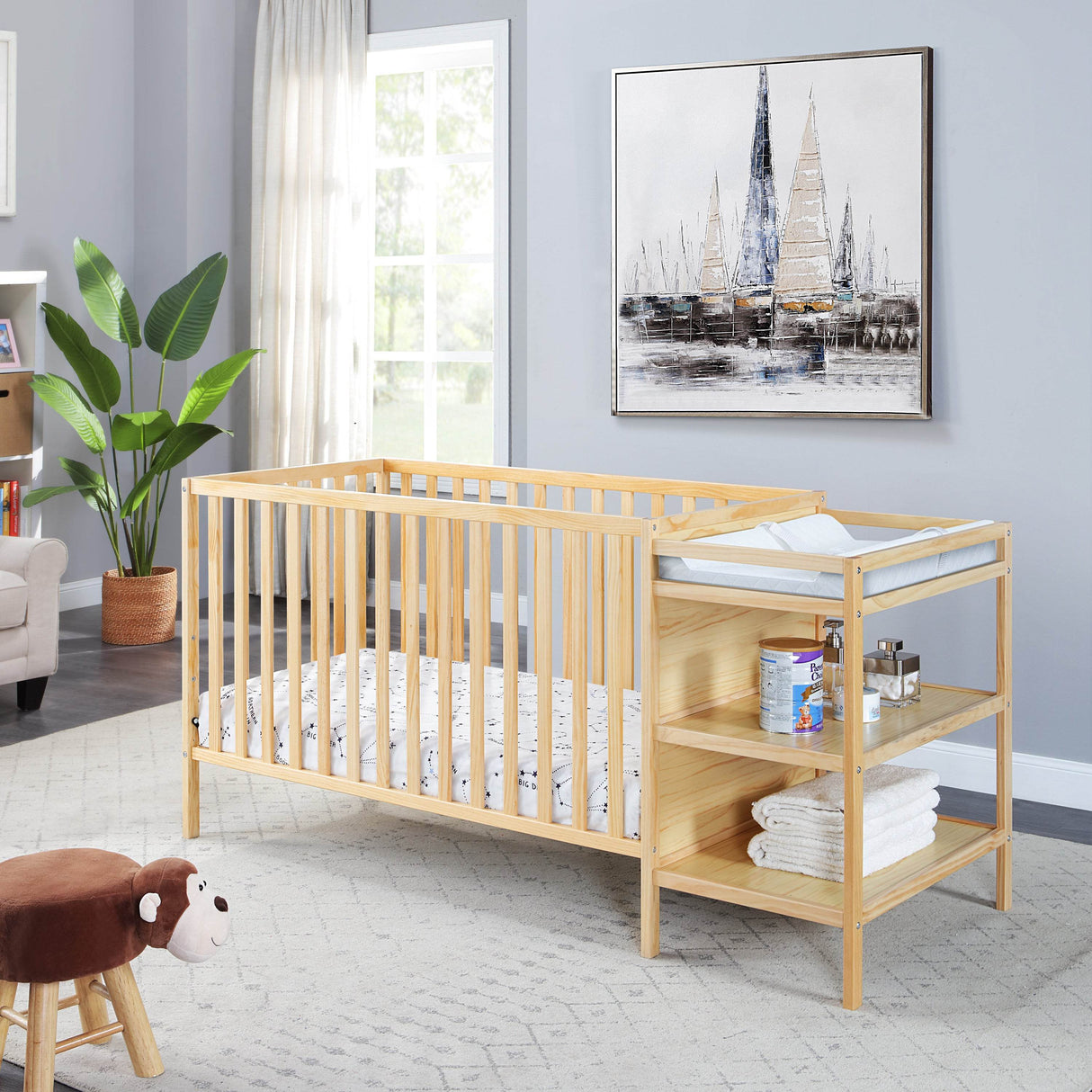 Solid Wood Convertible Crib And Changer Combo Natural