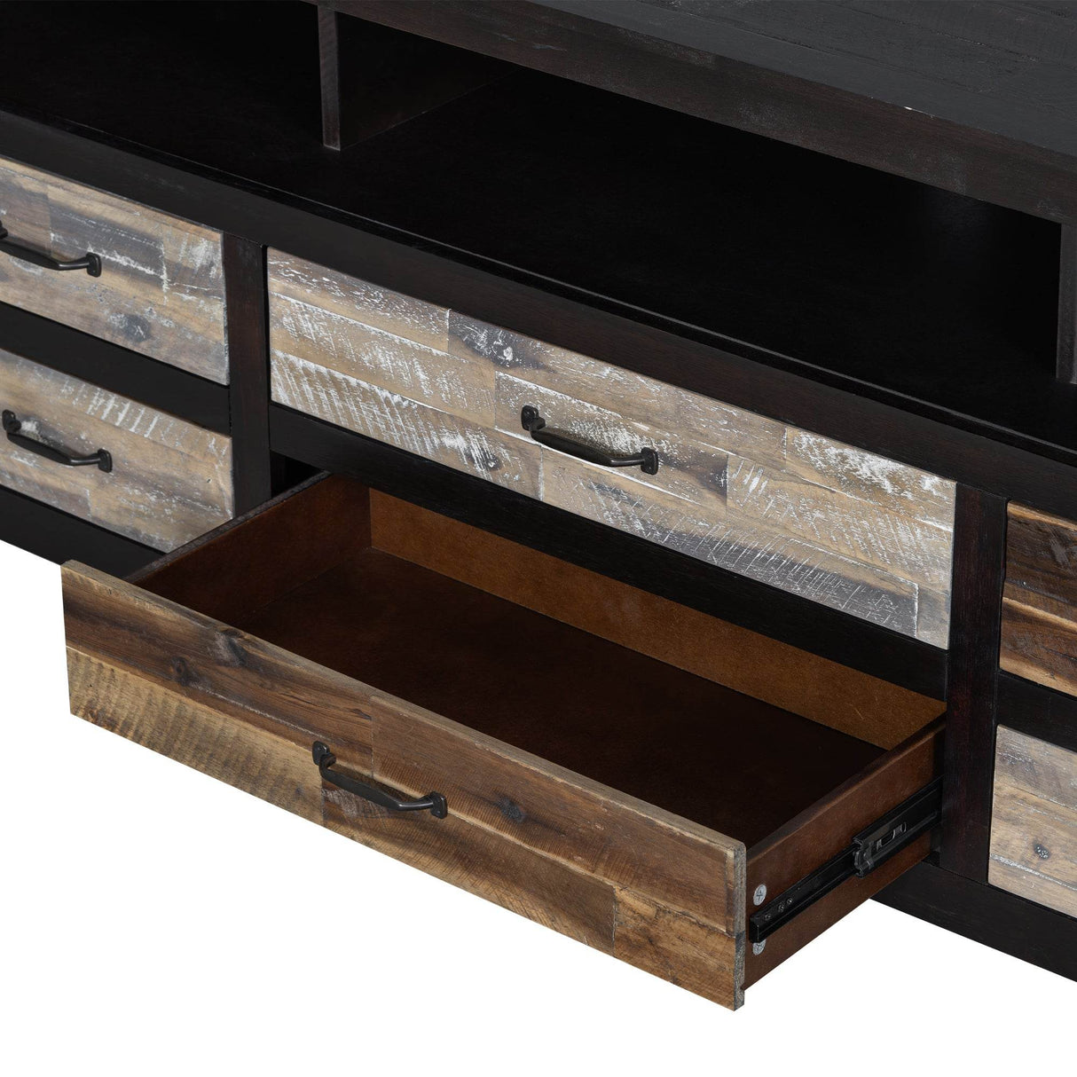 Retro Distressed Solid Wood TV Stand With Drawers - Omega Lifestyles