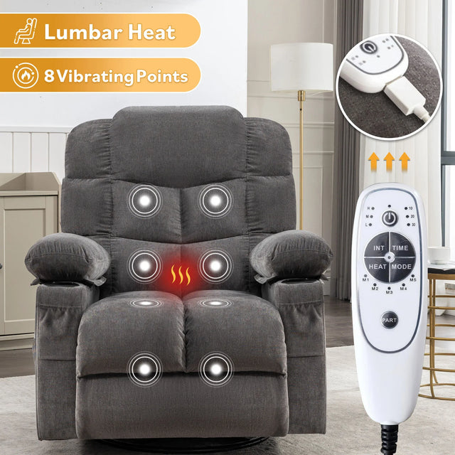 Oversized Soft Massage Recliner Chair With Heating - Omega Lifestyles