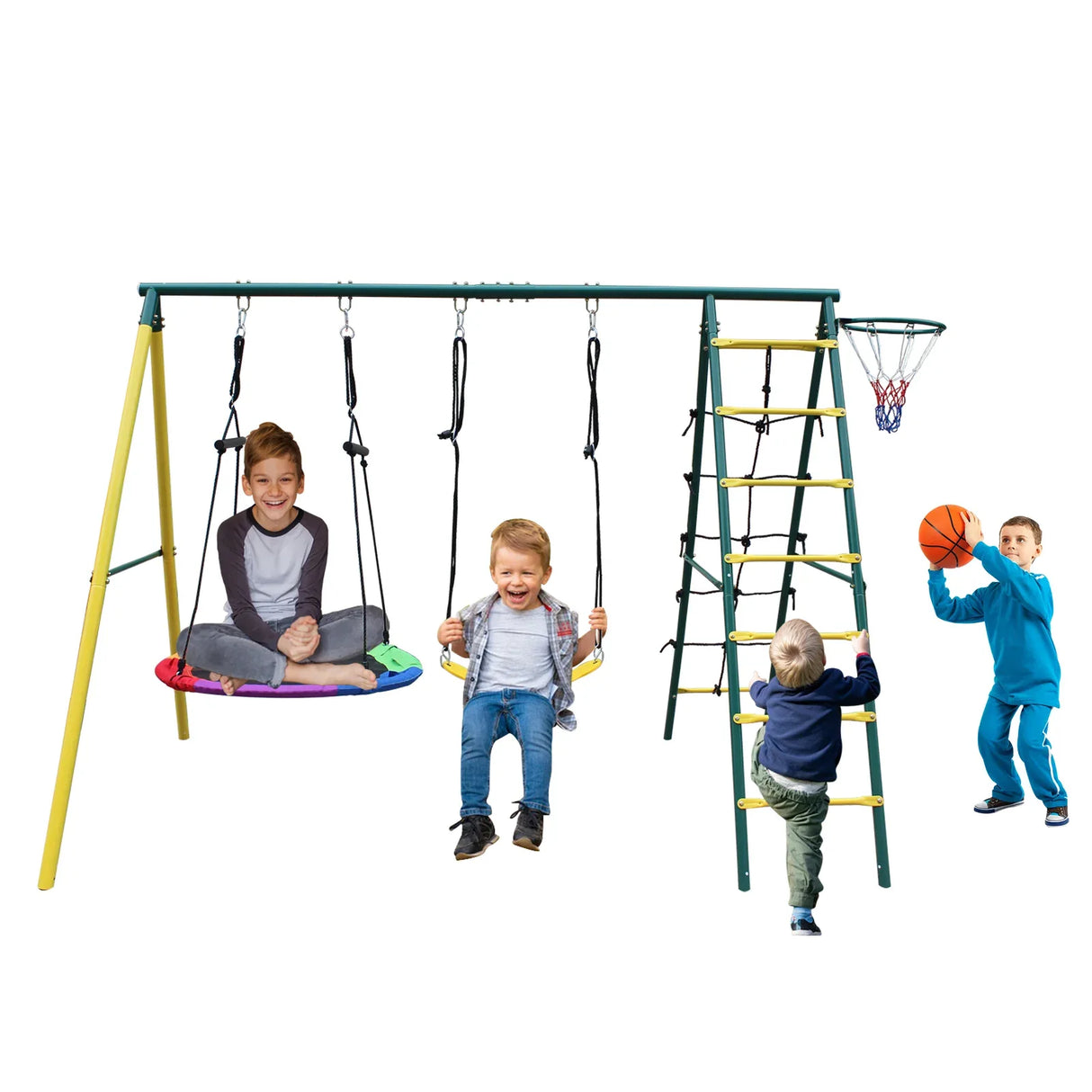 Kids Outdoor Steel Frame 2-Seat Swing Set Playground - Omega Lifestyles