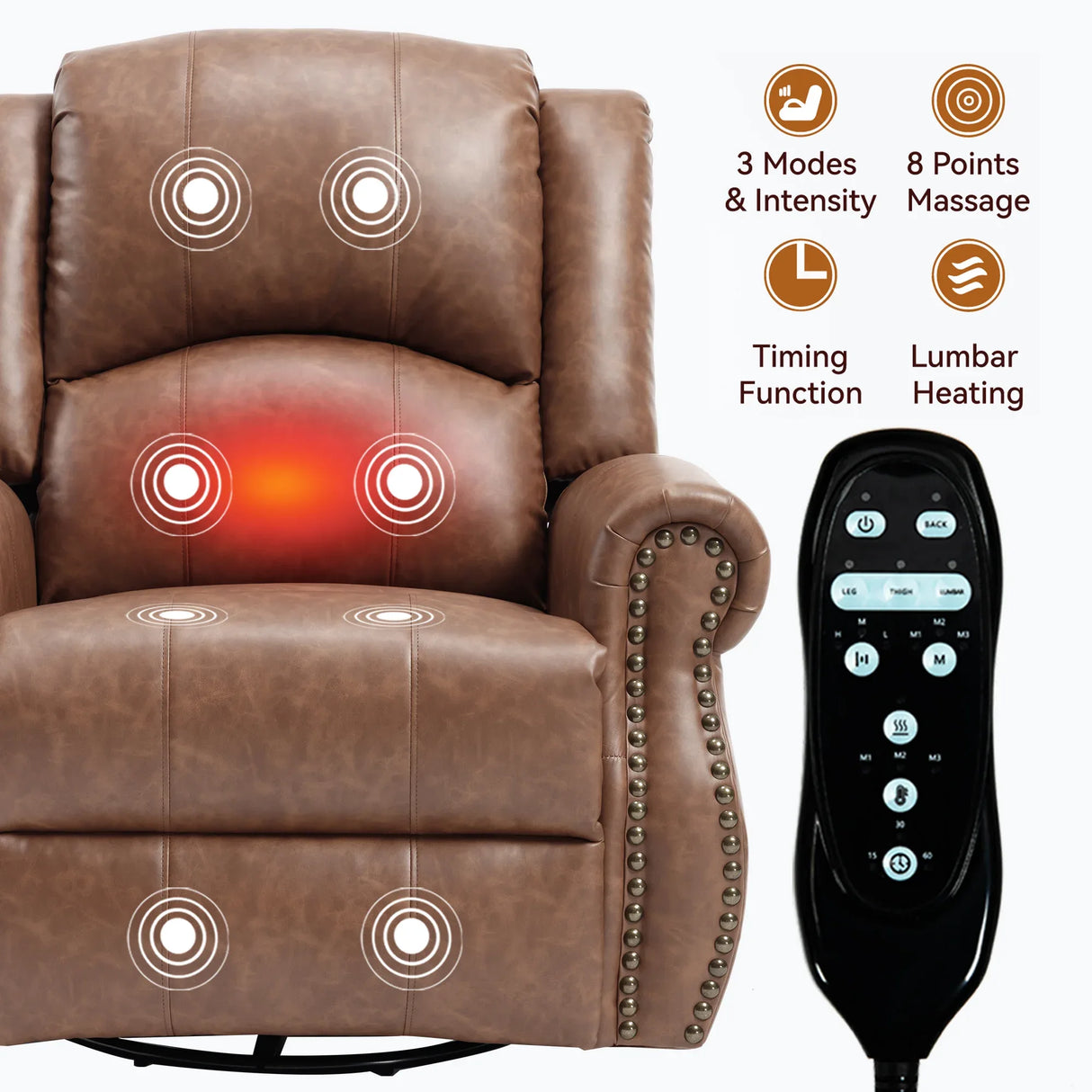 Heated Medium-Firm Massage Recliner Chair With Swivel - Omega Lifestyles