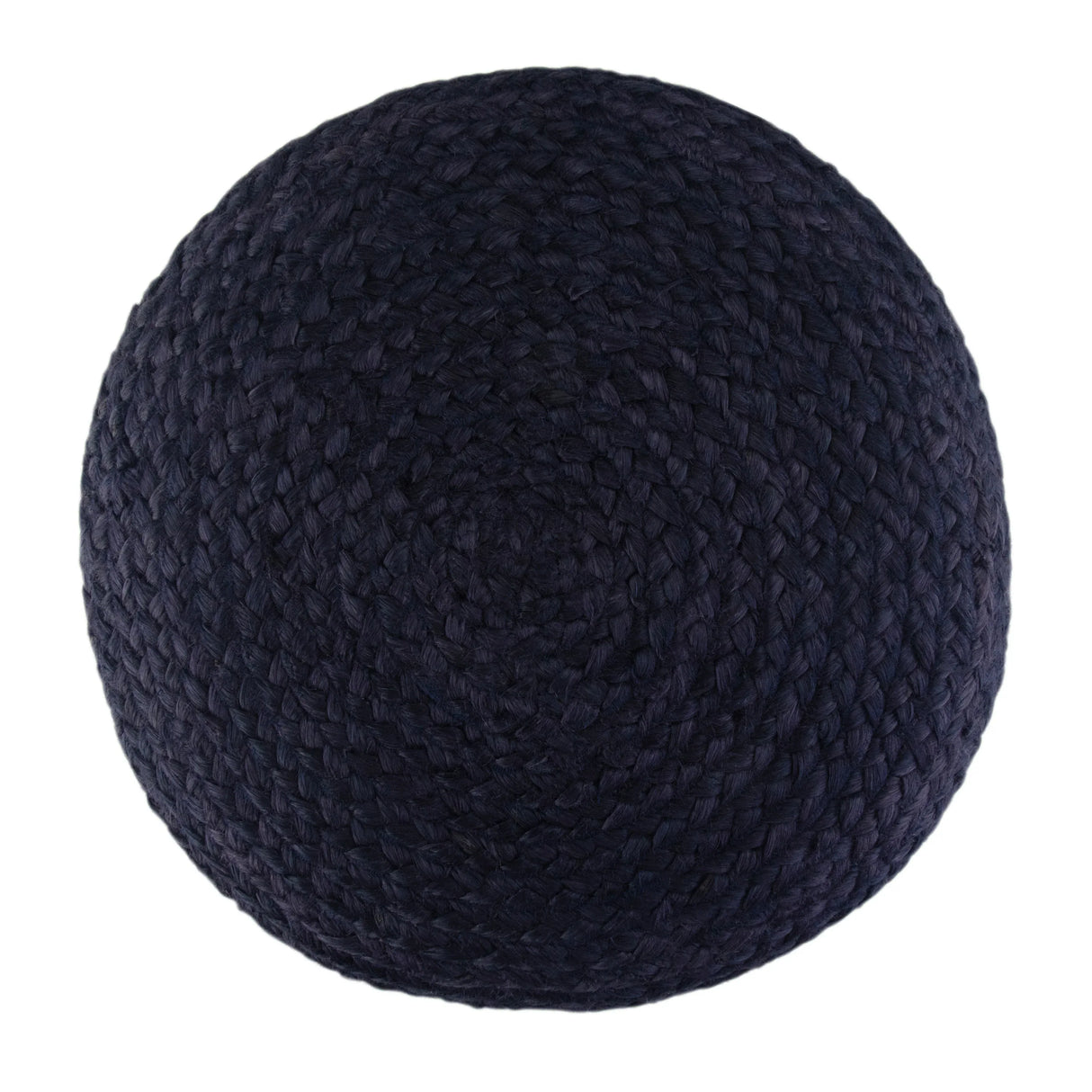 Handcrafted Braided Jute Round Fabric Pouf Navy Natural - Omega Lifestyles