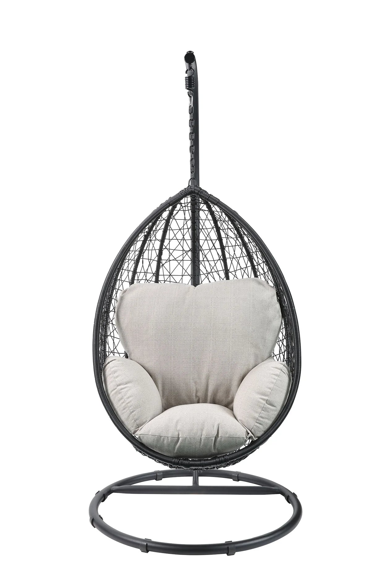 Beige Fabric Black Wicker Patio Swing Chair With Cushion - Omega Lifestyles