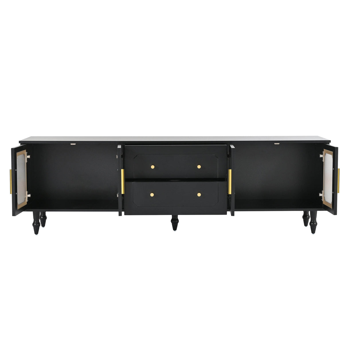Retro Vintage Black TV Stand With Fluted Glass Doors - Sleep Galleria
