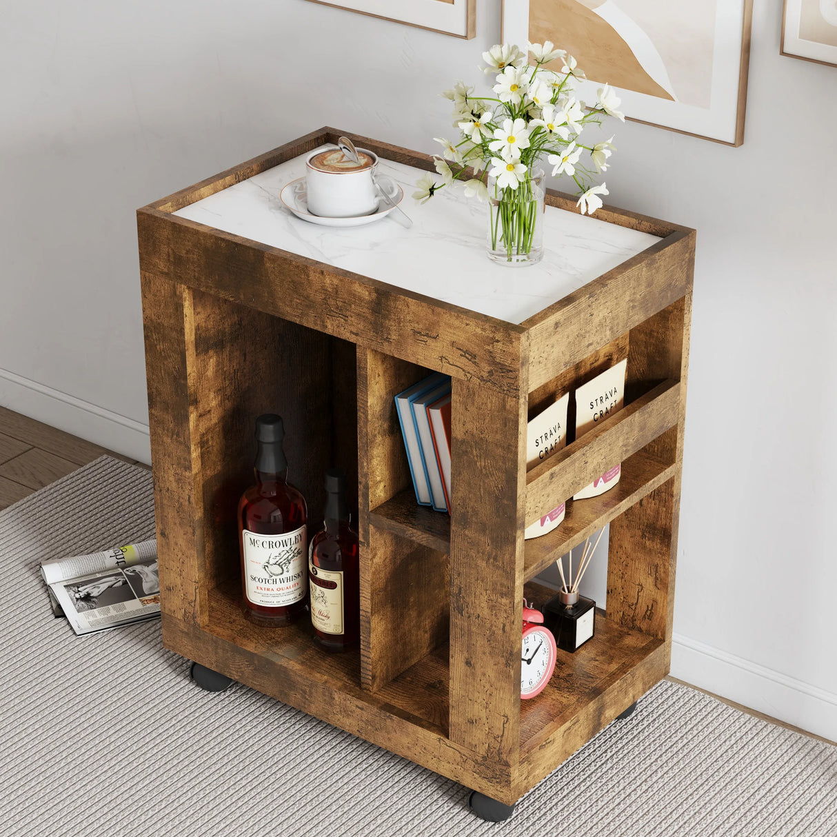 Mid-Century Modern Movable Brown MDF Storage Cabinet - Omega Lifestyles