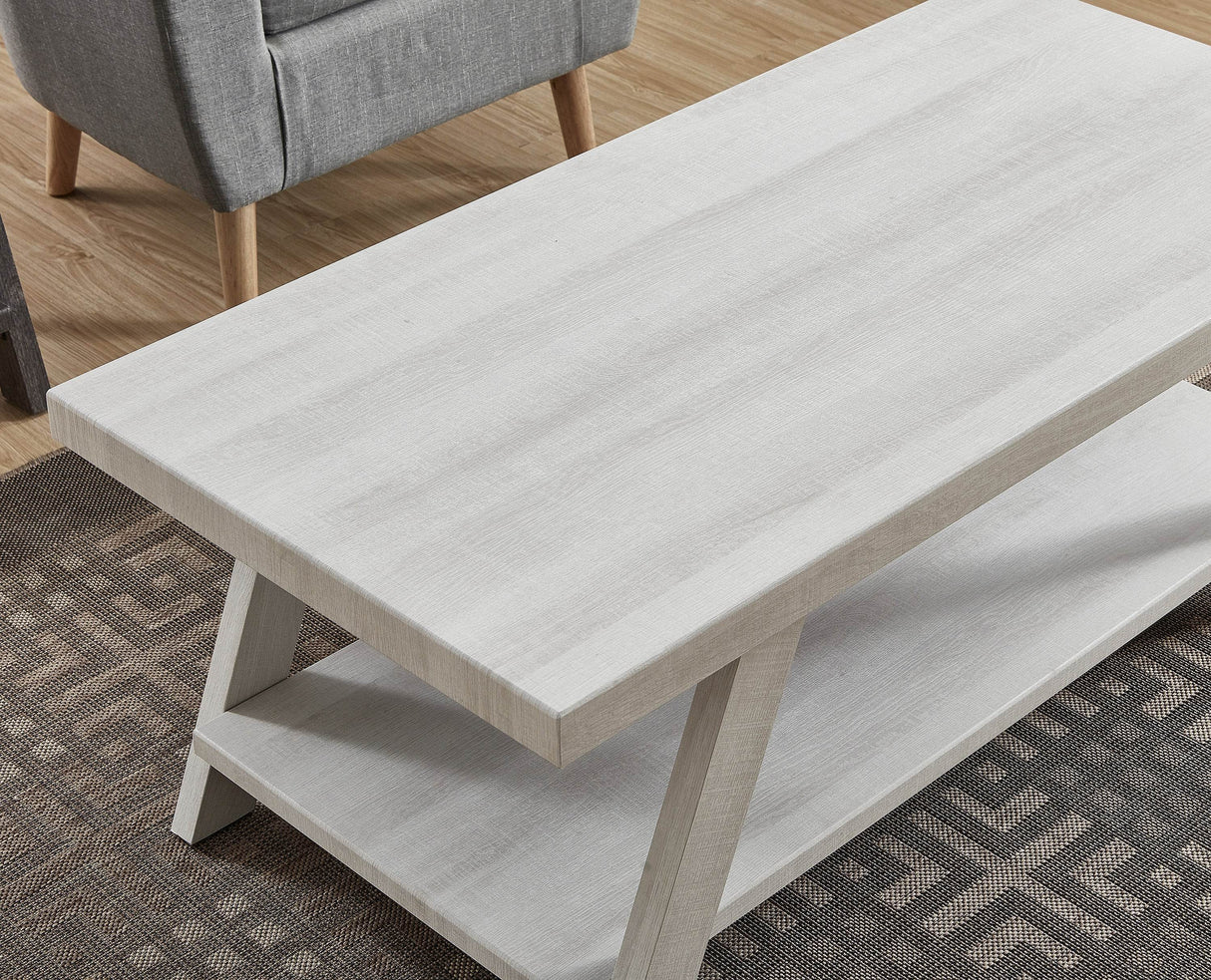 Contemporary White Wood Shelf Coffee Table Set - Sleep Galleria