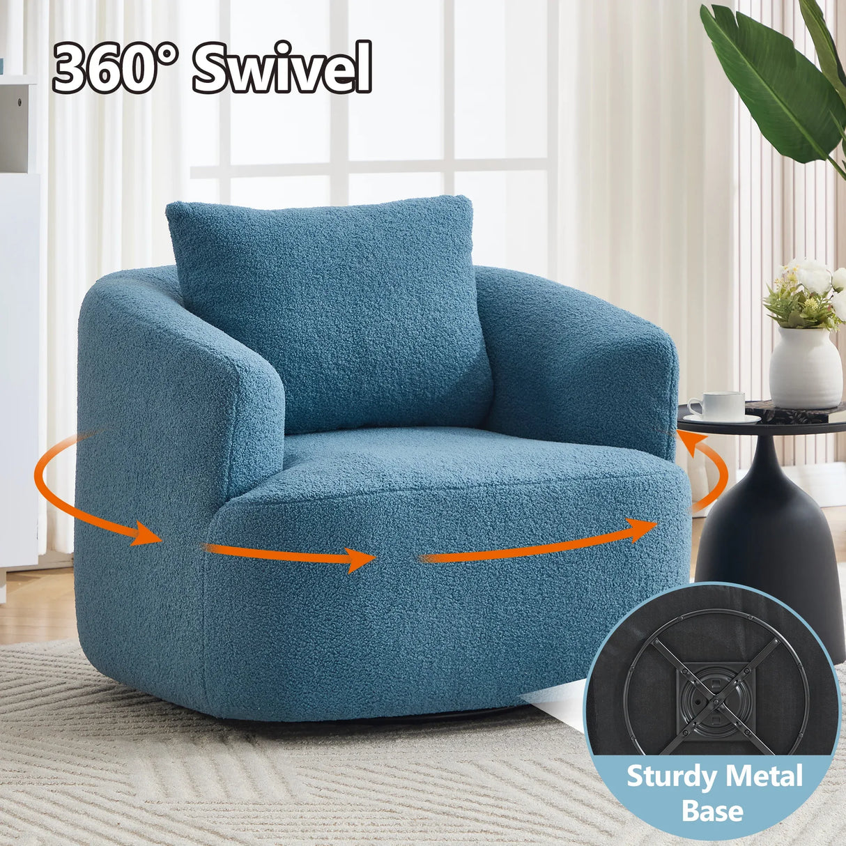 360-Degree Swivel Teddy Fleece Upholstered Accent Chair - Omega Lifestyles