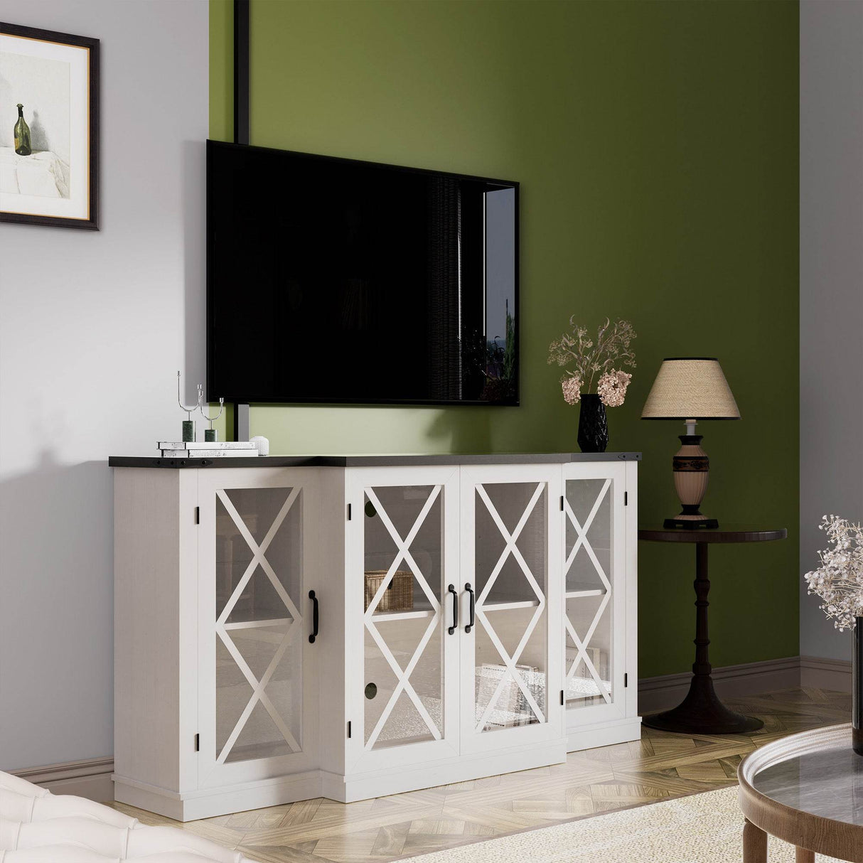 Farmhouse Storage TV Stand With Adjustable Shelves - Sleep Galleria