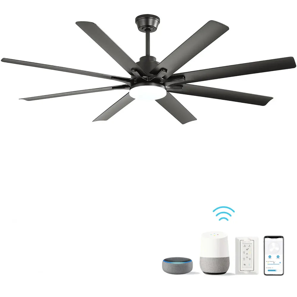 66-Inch Matte Black Smart Reversible DC Motor Ceiling Fan - Omega Lifestyles