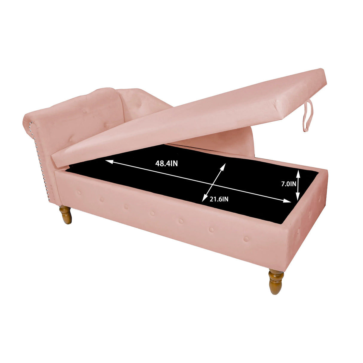 Pink Velvet Storage Chaise Lounge With Pillow - Omega Lifestyles