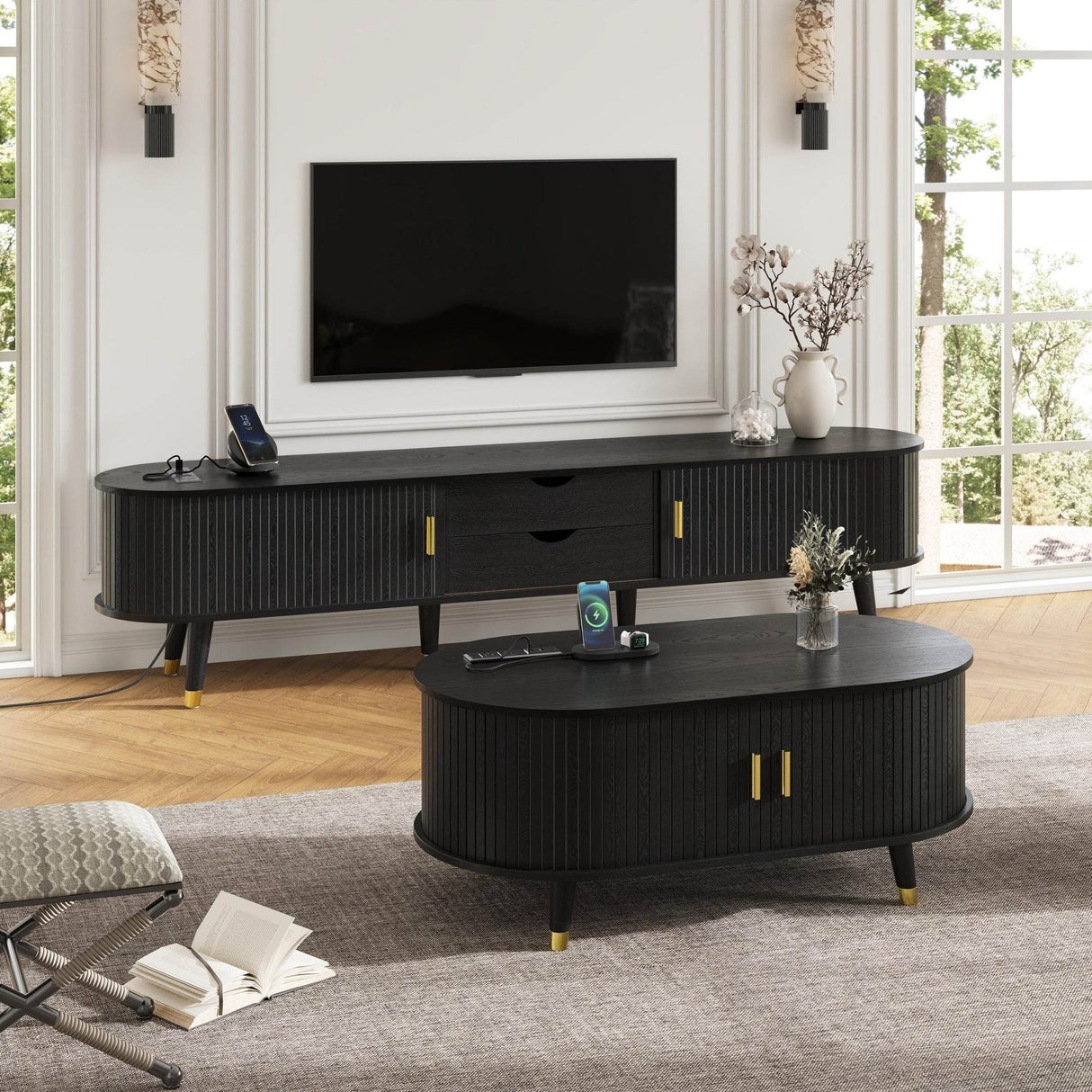 Mid-Century Modern TV Stand And Coffee Table Set - Sleep Galleria