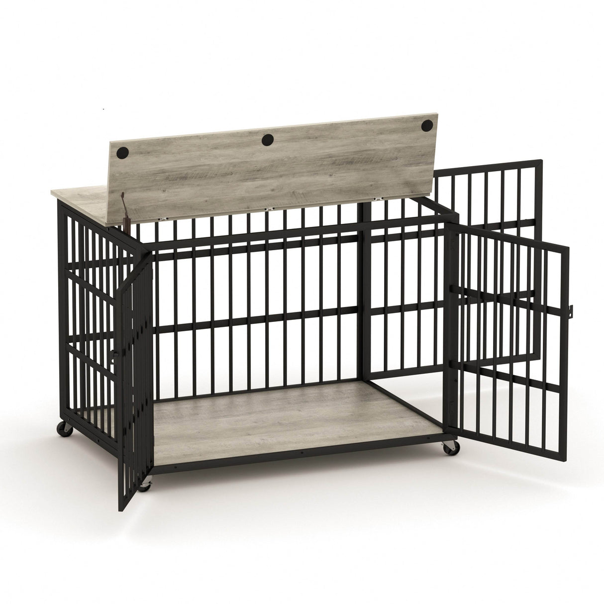 Rustic Brown Furniture Style Dog Crate With Wheels - Sleep Galleria