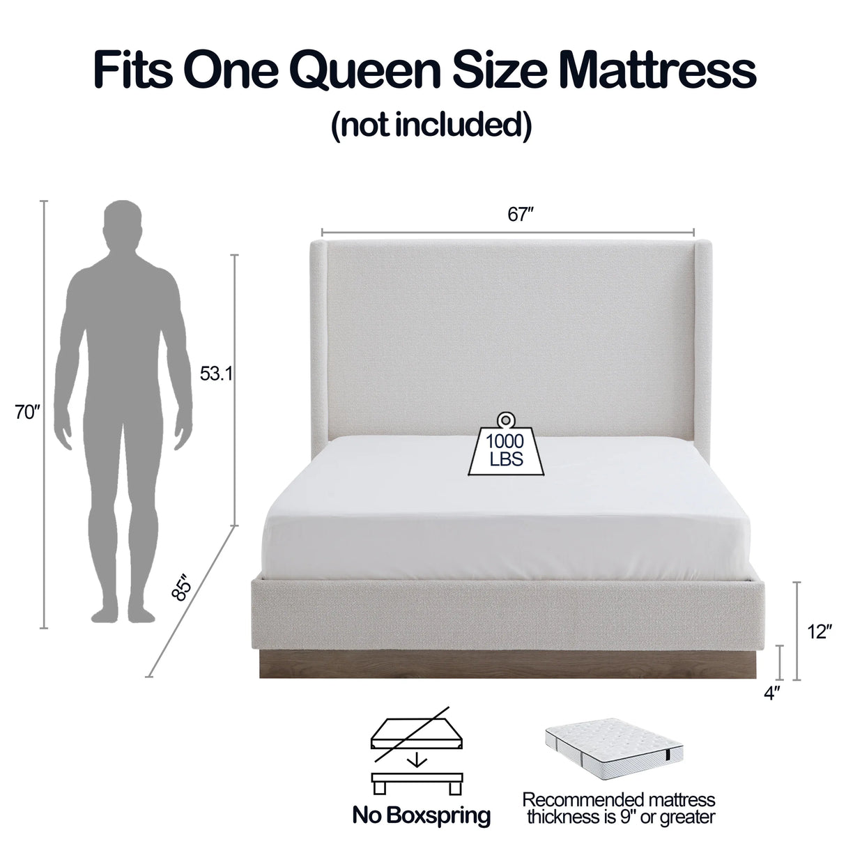 Queen Upholstered Wingback Bed Frame With Boucle Fabric - Omega Lifestyles