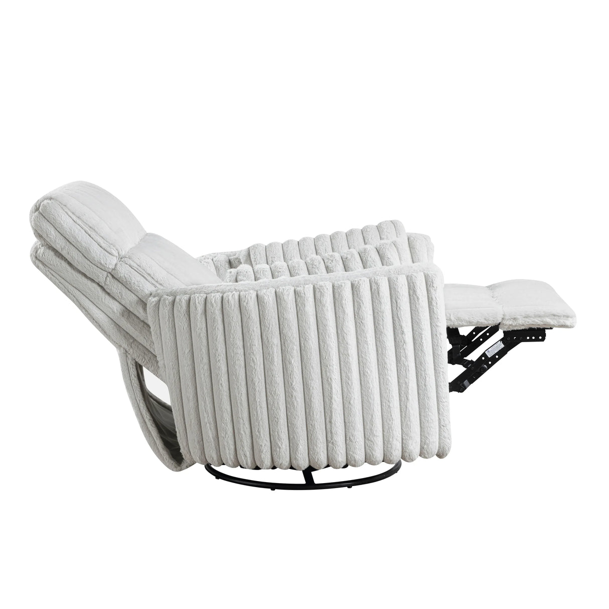 Gray Corduroy Recliner Chair With Swivel Glider And Pillows - Omega Lifestyles