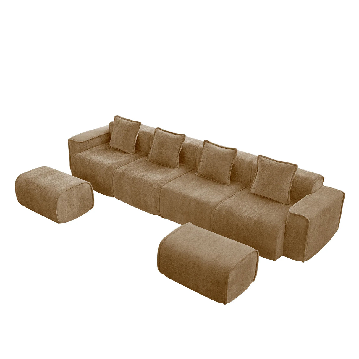 Modular Velvet 4-Seat Boneless Sectional Sofa With Ottomans - Omega Lifestyles