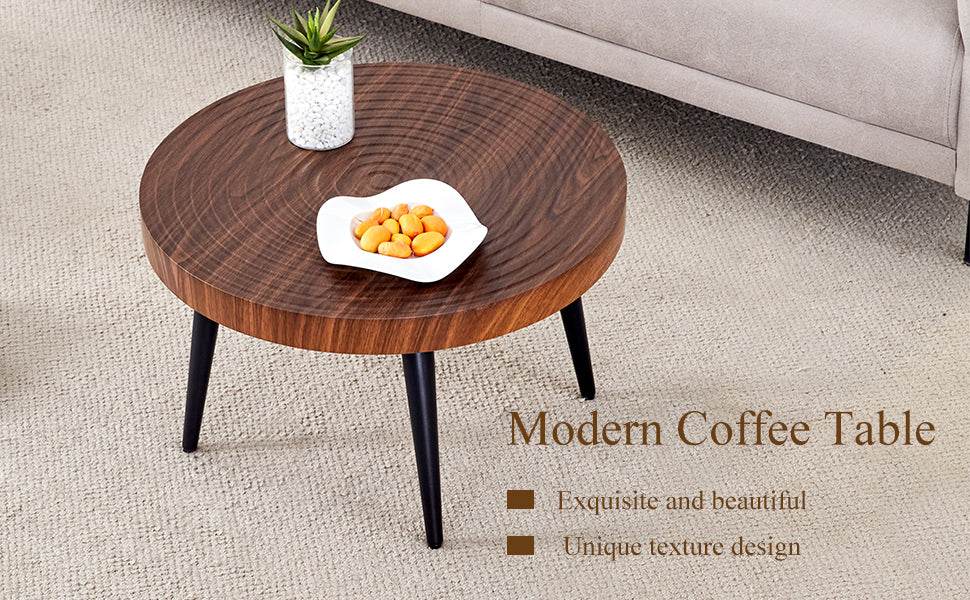 Modern Round MDF And Metal Walnut Coffee Table - Sleep Galleria
