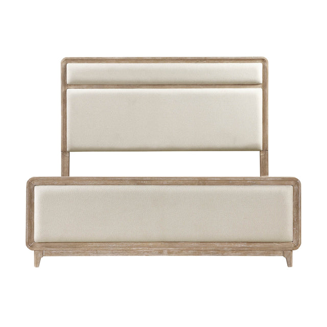 Modern Queen Upholstered Beige Chenille Wood Bed Frame - Omega Lifestyles