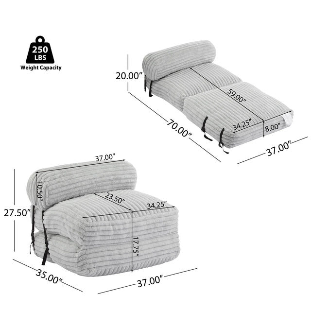 Soft Foldable Light Gray Faux-Fur Bean Bag Lounge Chair - Omega Lifestyles