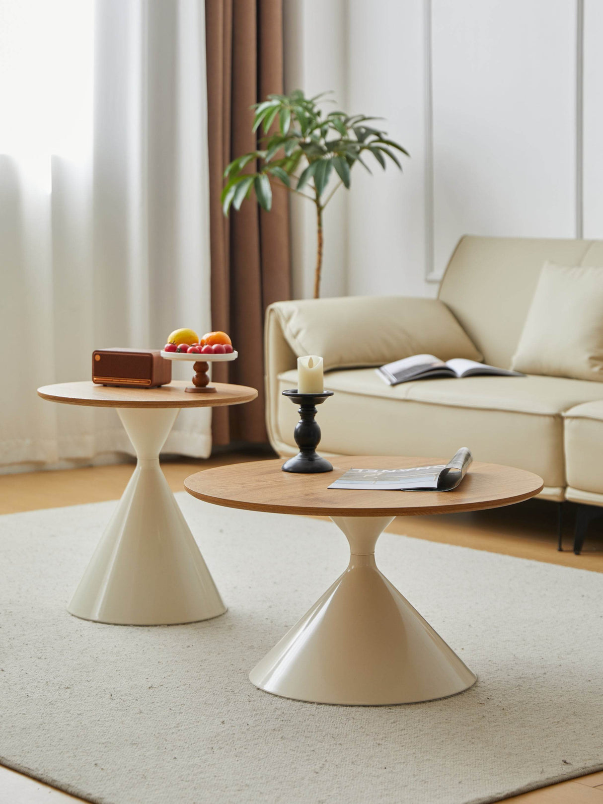 Round Brown White MDF And Metal Coffee Table Set - Sleep Galleria