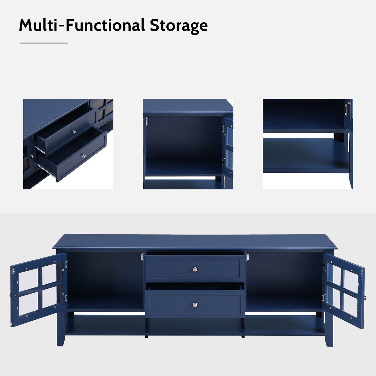 Modern Blue MDF TV Stand With Storage Cabinet - Sleep Galleria