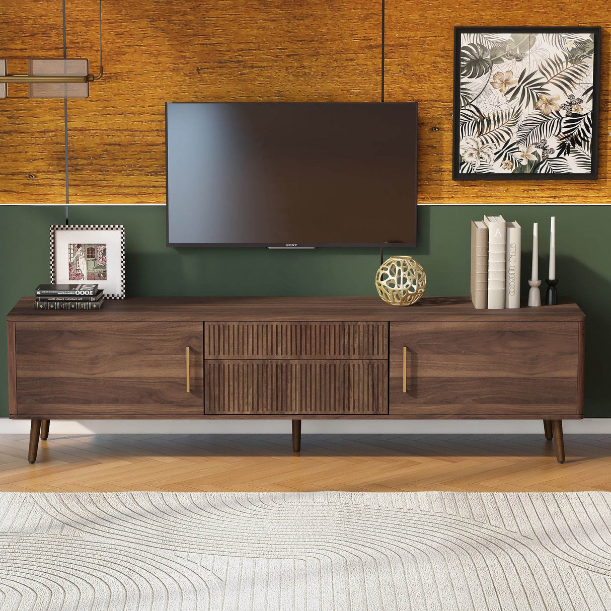 Mid Century Modern Walnut Wood TV Stand With Storage - Sleep Galleria