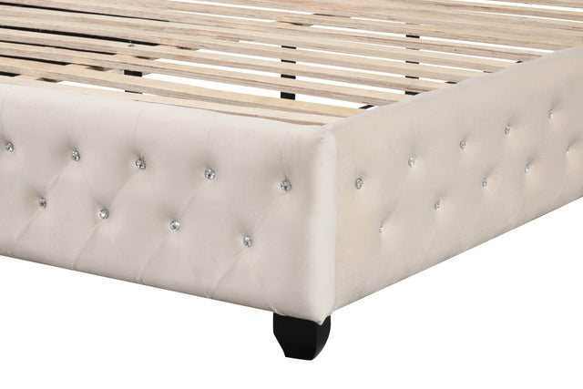 Crystal Tufted Contemporary Velvet Upholstered Queen Bed Frame - Omega Lifestyles