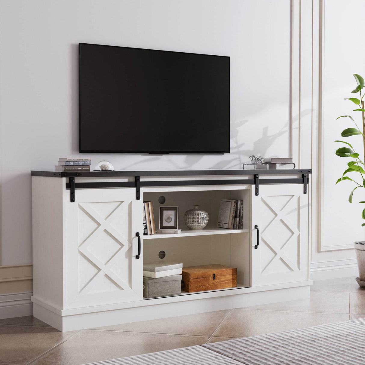 Farmhouse Sliding Barn Door TV Stand Console - Sleep Galleria