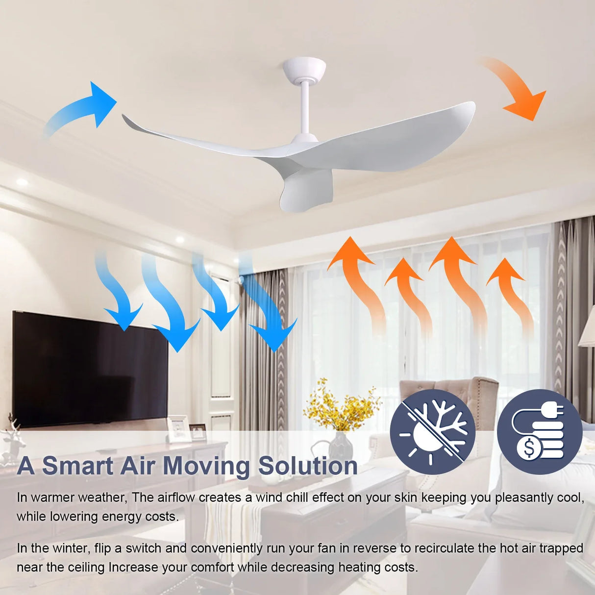 52-Inch Energy-Efficient Remote Controlled Reversible Ceiling Fan - Omega Lifestyles