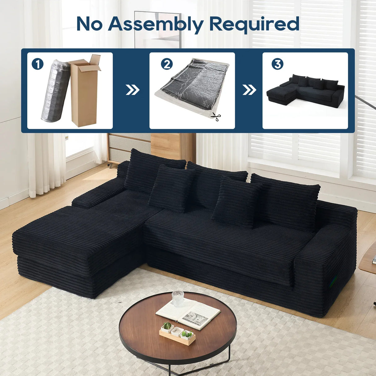Modern L-Shaped Memory Foam Sectional Couch With Steel Frame - Omega Lifestyles