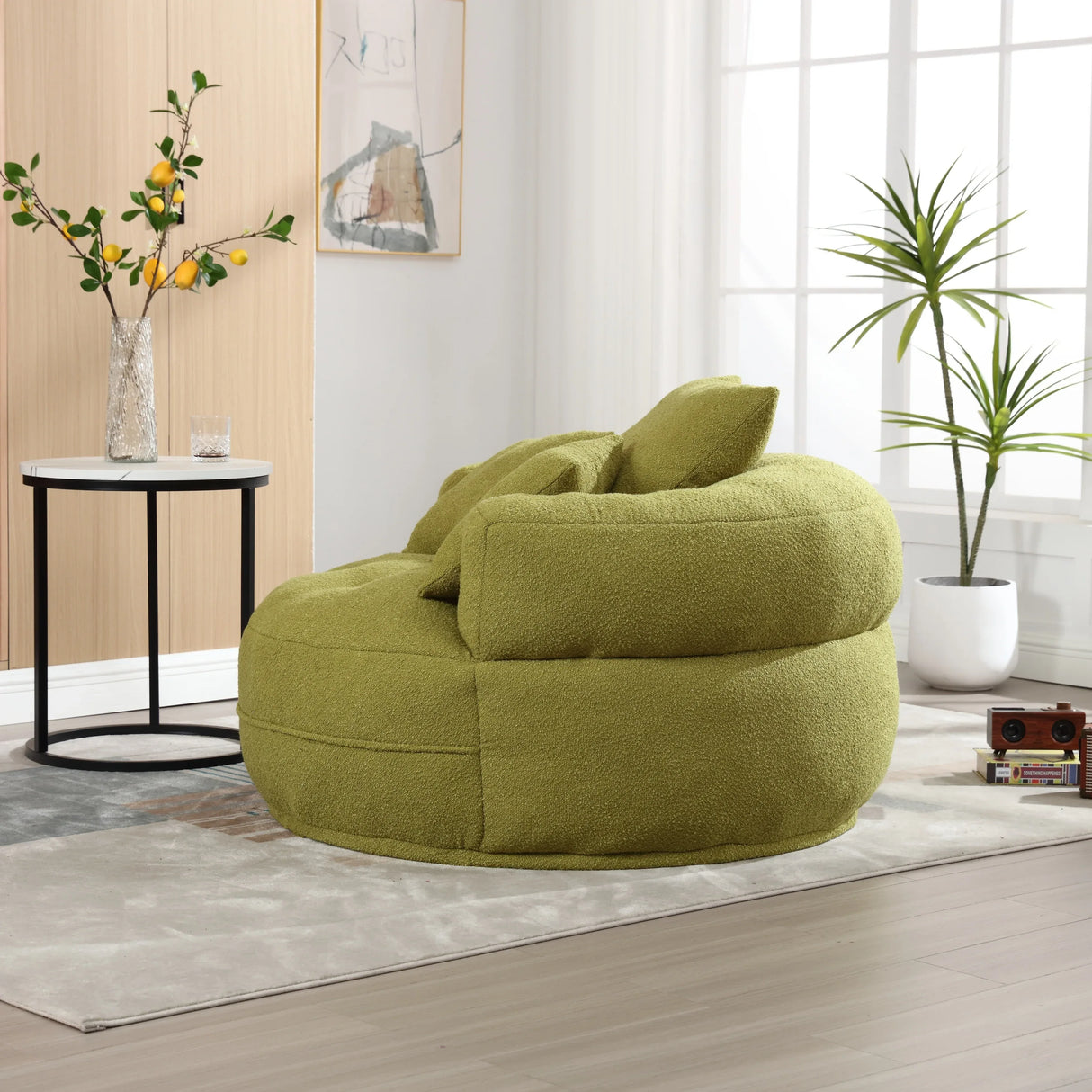 Modern Chenille Circular Sponge Sofa With Throw Pillows - Omega Lifestyles