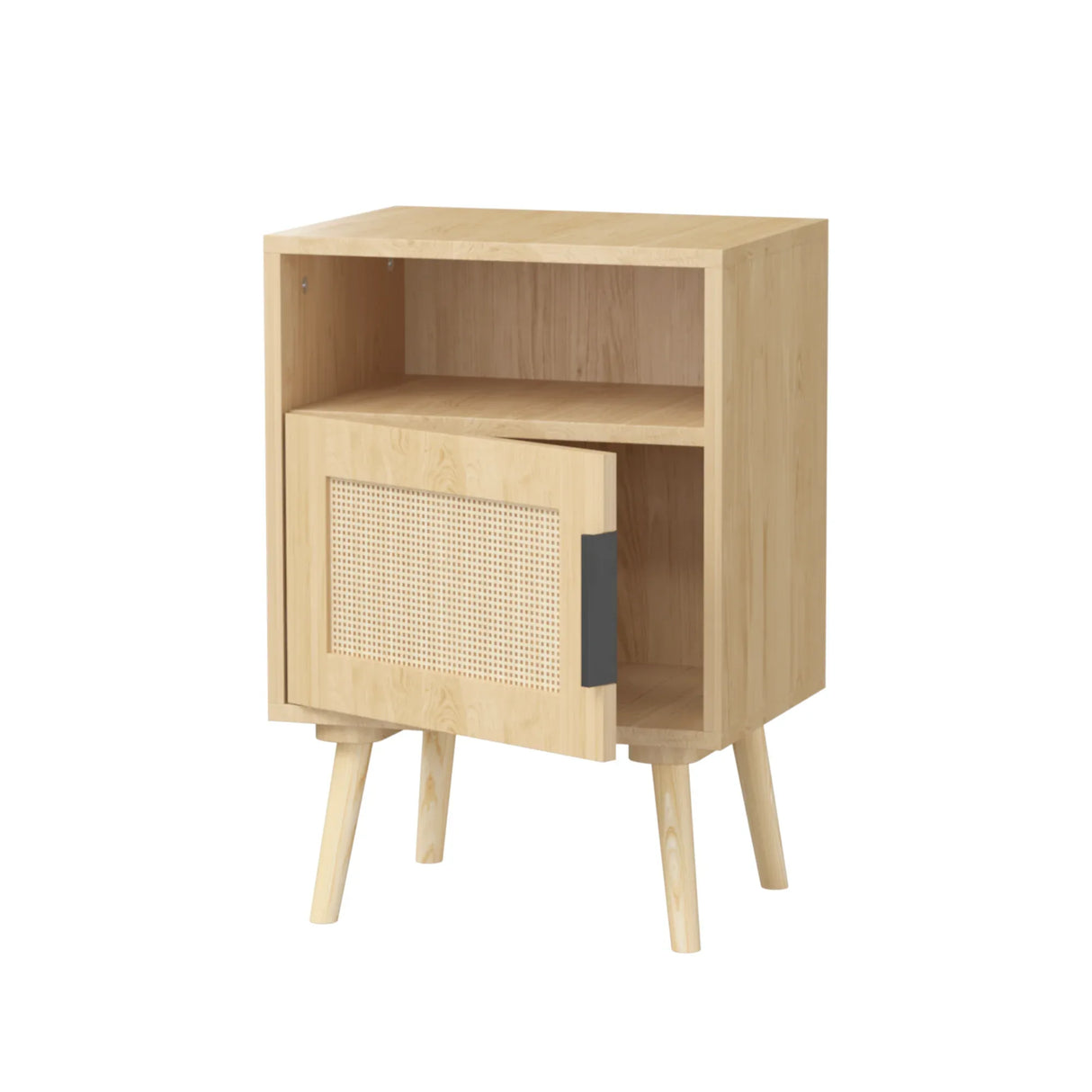 Oak Rattan Bedroom Nightstand With Solid Wood Legs - Omega Lifestyles