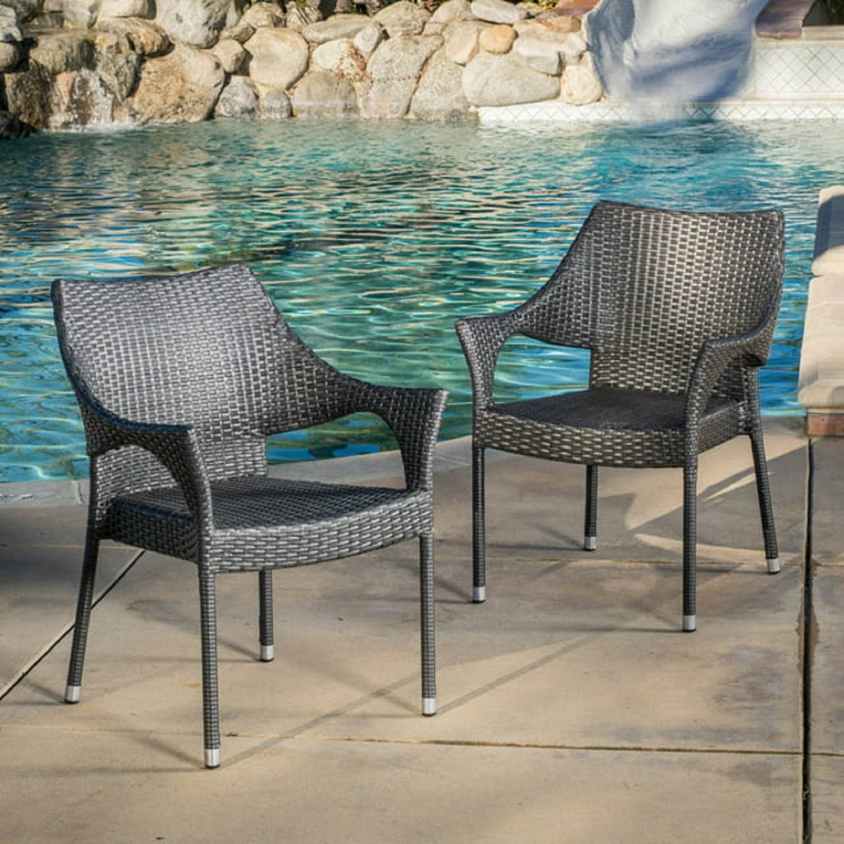 Grey PE Wicker Stackable Outdoor Patio Armchair