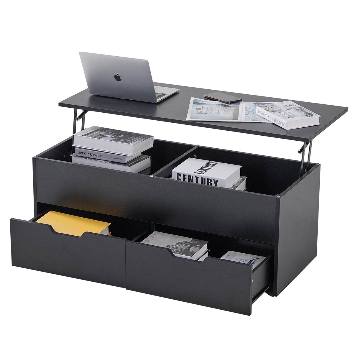 Lift-Top Coffee Table With Hidden Storage And Drawers - Sleep Galleria