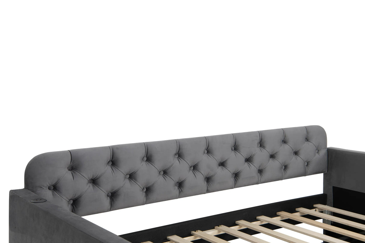 Twin Velvet Upholstered Daybed Frame With Trundle USB - Omega Lifestyles