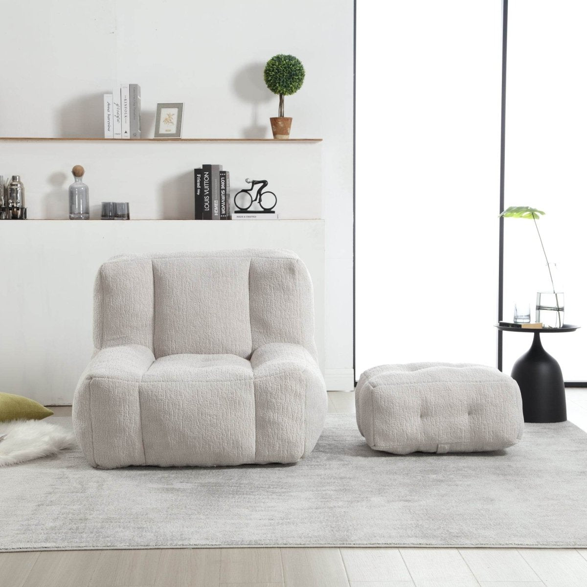 Fluffy Velvet Bean Bag Chair With Ottoman - Sleep Galleria