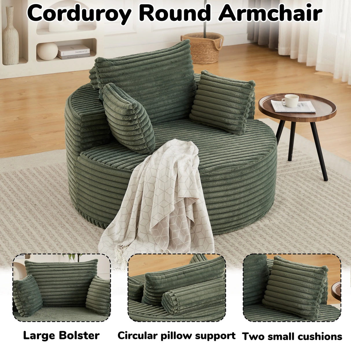 Corduroy Foam Modular Sleeper Chair No Assembly Required - Omega Lifestyles