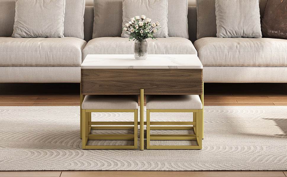 Modern Square Lift-Top Coffee Table Set With Ottomans - Sleep Galleria