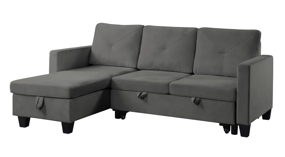 Dark Gray Velvet Reversible Sleeper Sectional Sofa With Chaise - Omega Lifestyles