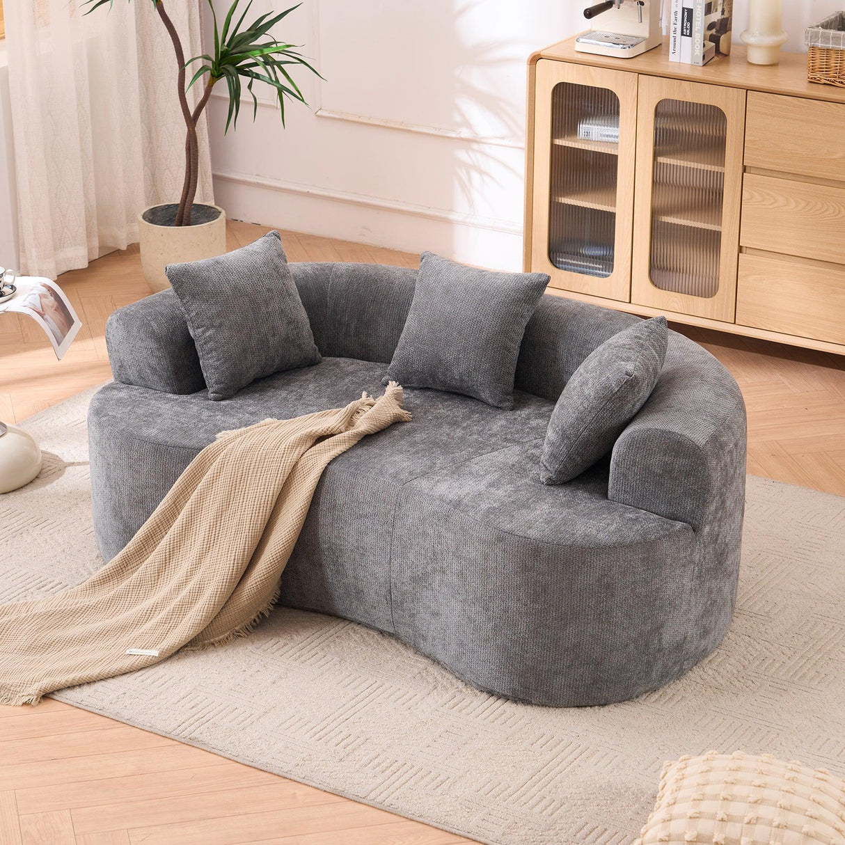 Gray Crescent Modular Foam Spring Three-Seater Sofa - Omega Lifestyles