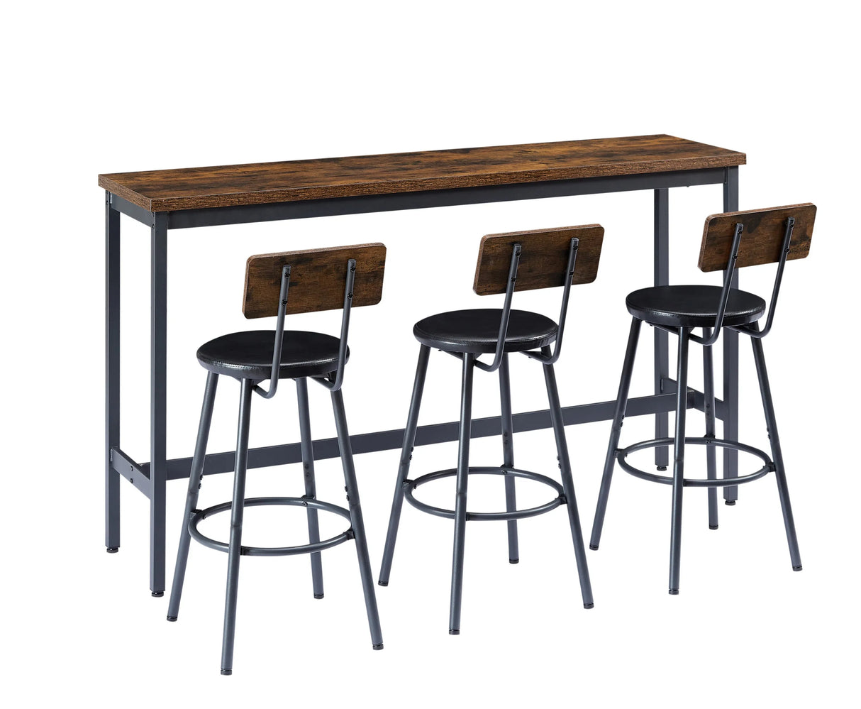 Industrial Rustic Brown Bar Table Set With 3 Upholstered Stools - Omega Lifestyles