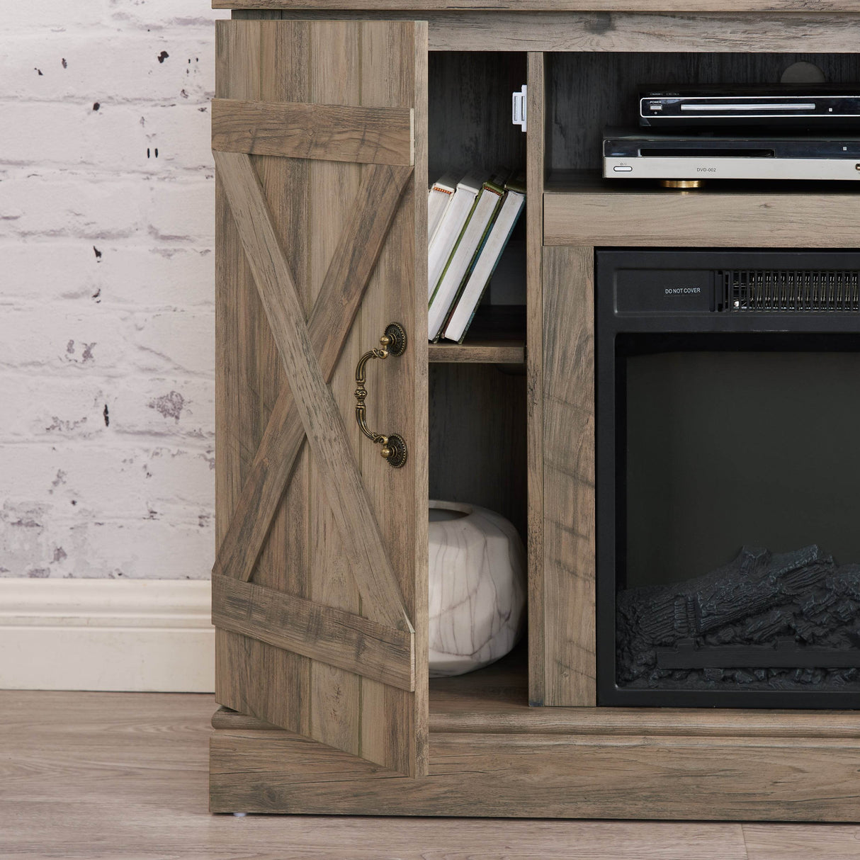 Farmhouse Gray Wash MDF Media TV Stand Fireplace - Sleep Galleria