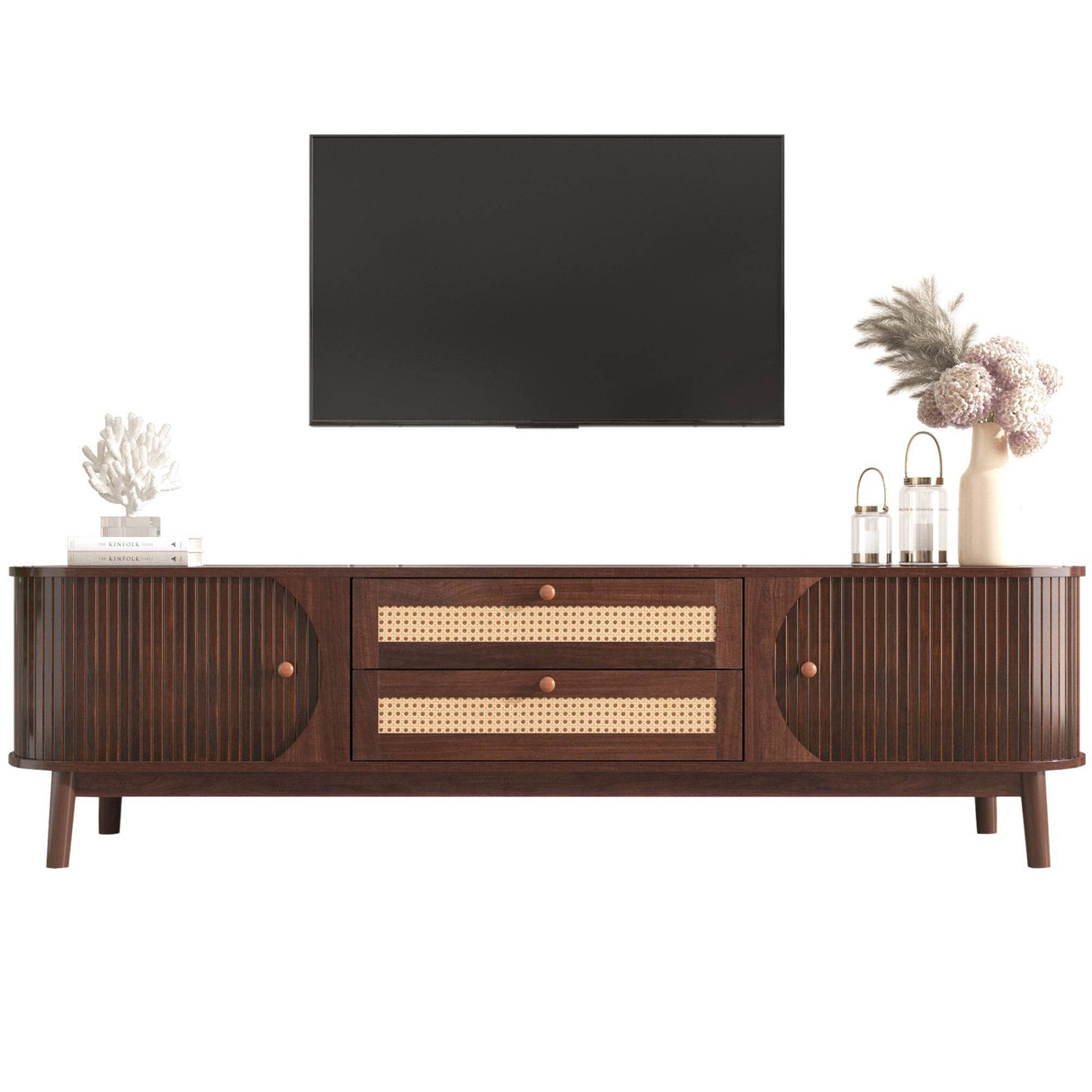 Modern Farmhouse Rattan TV Stand With Storage Cabinet - Sleep Galleria
