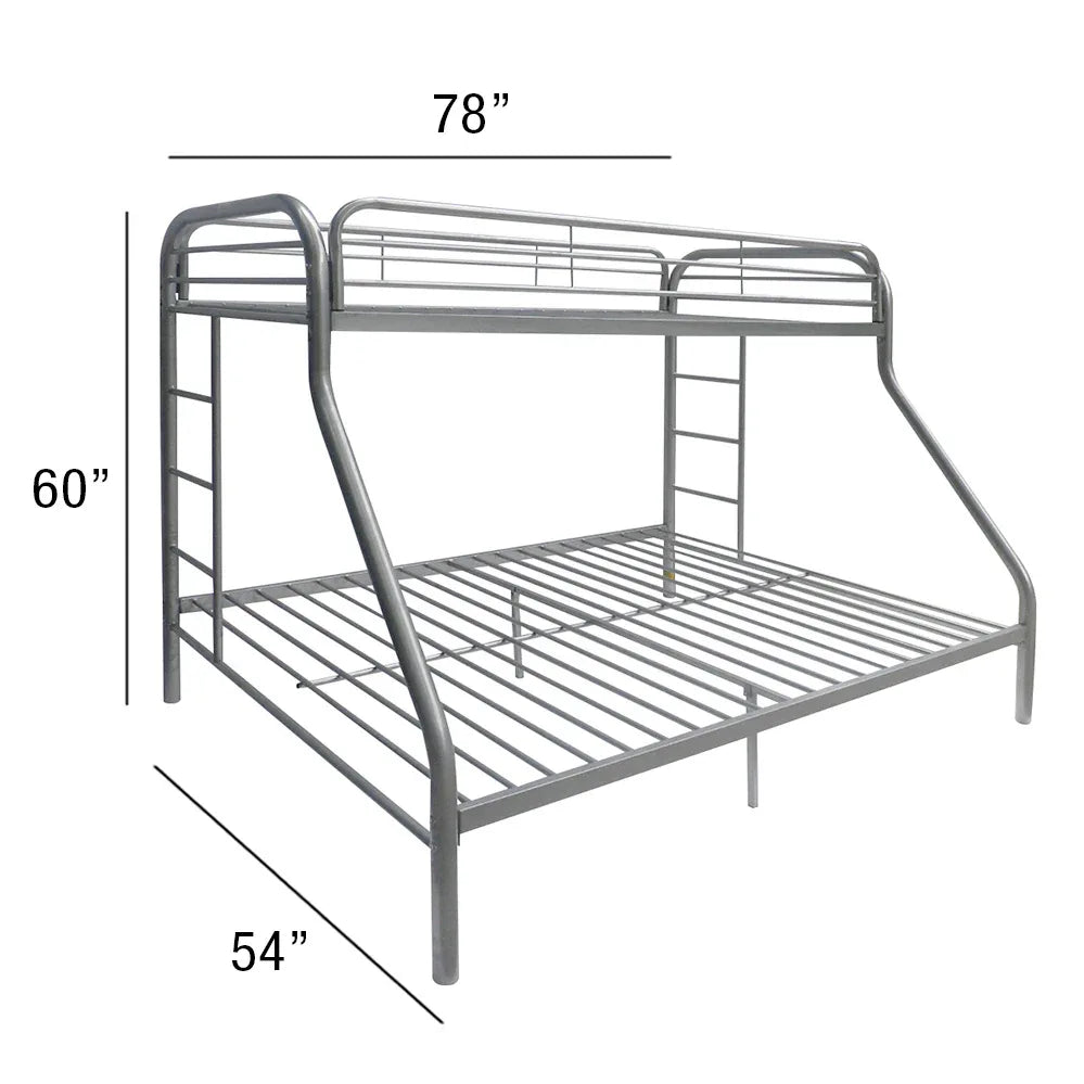 Twin Full Silver Metal Tube Bunk Bed With Guardrails - Omega Lifestyles