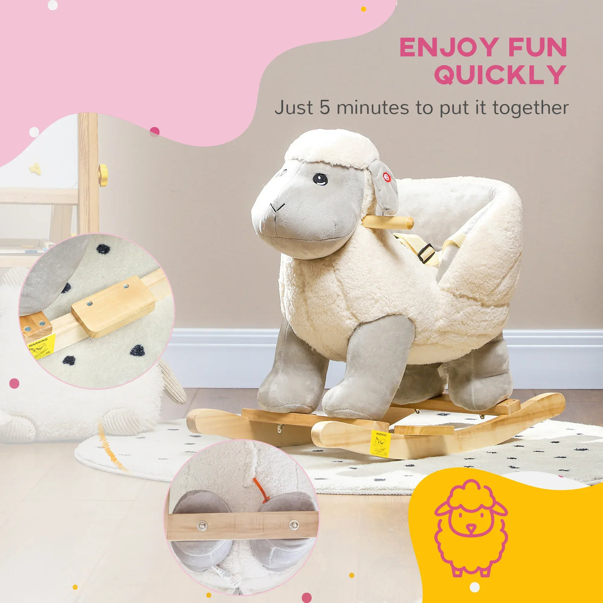 Plush Lamb Toddler Rocking Horse With Safety Belt - Omega Lifestyles